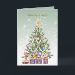 Polish Christmas - colourful tree with presents Holiday Card<br><div class="desc">Christmas tree with a lot of decorations and presents set against a pale green background with sparkling stars. The Polish text in front of the card says: Merry Christmas. Inside in Polish too: Merry Christmas and a happy New Year</div>