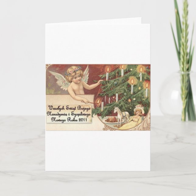 POLISH CHRISTMAS ITEMS WESOLYCH SWIAT HOLIDAY CARD (Front)