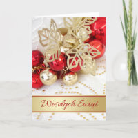 Polish Christmas Red Gold Baubles Leaves 