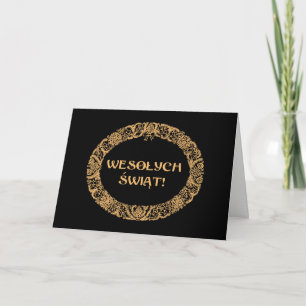 Polish Christmas Wreath Gold-effect, Black Holiday Card
