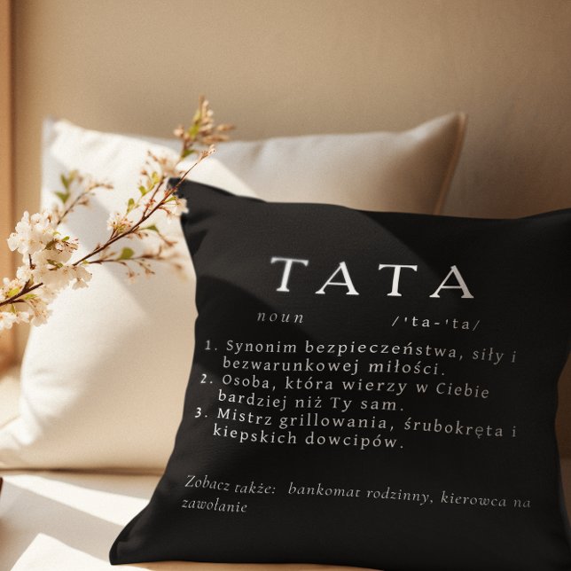 Polish Dad Gift - TATA Definition Black Cushion (Creator Uploaded)