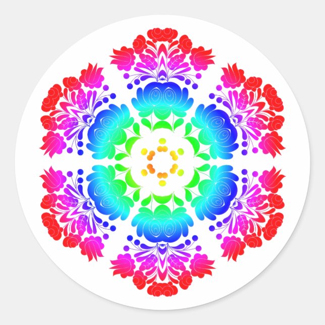 Polish design flowers classic round sticker (Front)