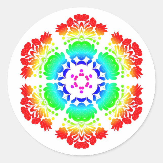 Polish design flowers classic round sticker (Front)