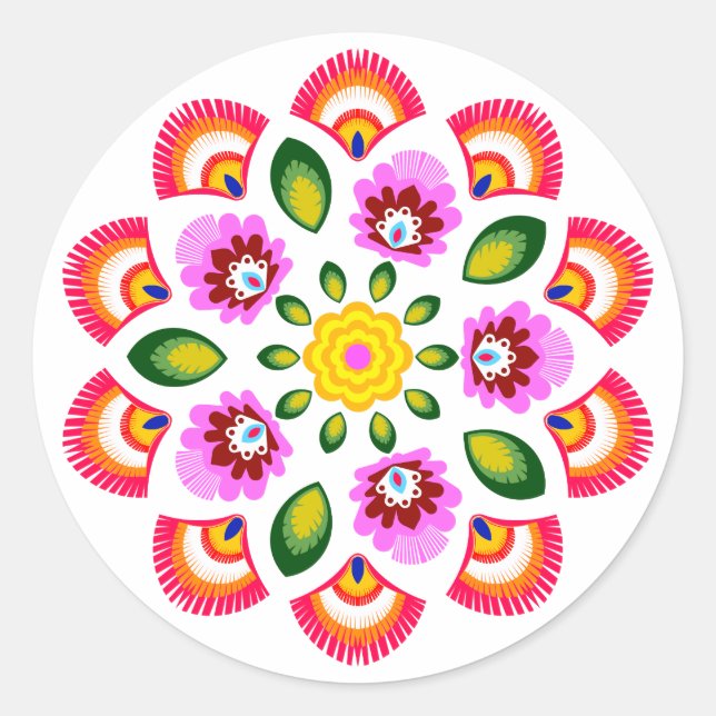 Polish design flowers classic round sticker (Front)