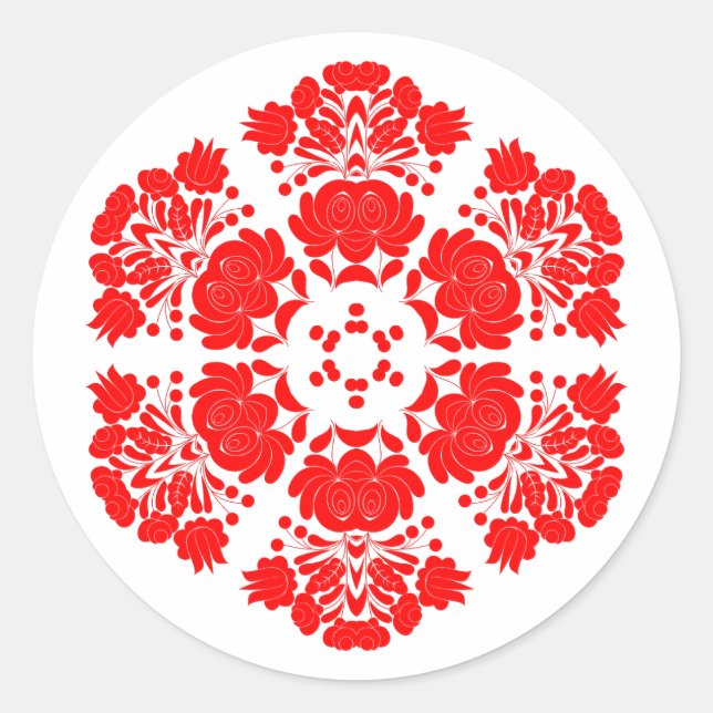 Polish design flowers classic round sticker (Front)