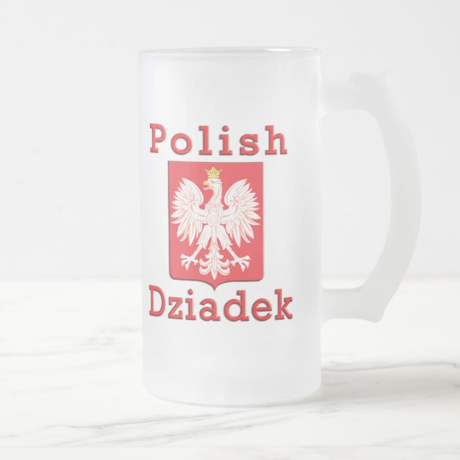Polish Dziadek Eagle Frosted Glass Beer Mug (Right)