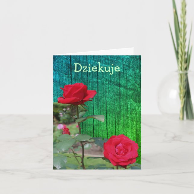 Polish Dziekuje Thank You Card Red Roses (Front)