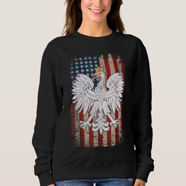 Polish Eagle American Flag Pride Poland Sweatshirt (Front)