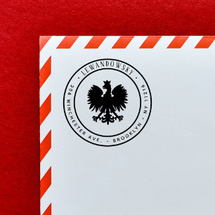Polish Eagle Family Name Patriotic Return Address Rubber Stamp