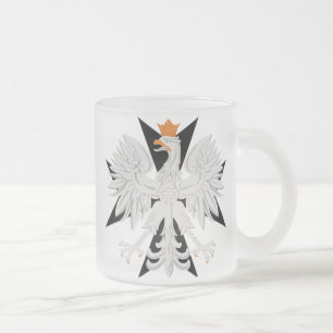 Polish Eagle Maltese Cross Frosted Glass Coffee Mug