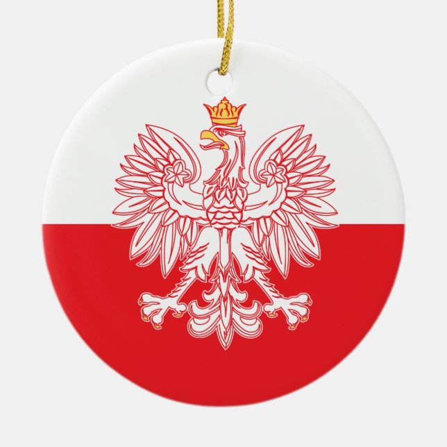 Polish Eagle Outlined In Red Ceramic Tree Decoration (Front)