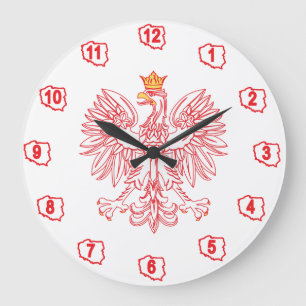 Polish Eagle Outlined In Red Large Clock