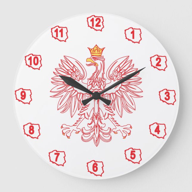 Polish Eagle Outlined In Red Large Clock (Front)