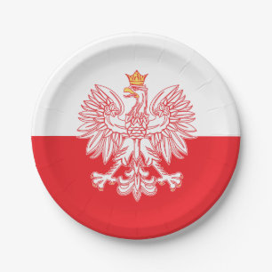 Polish Eagle Outlined In Red Paper Plate