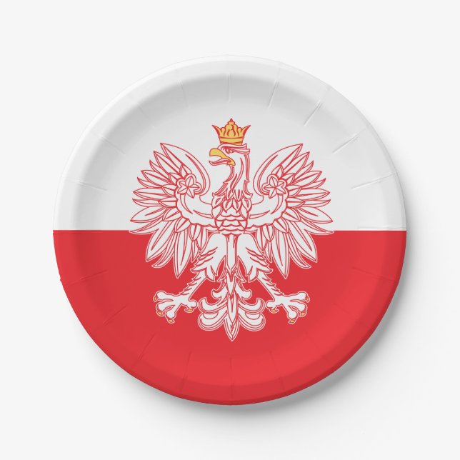 Polish Eagle Outlined In Red Paper Plate (Front)