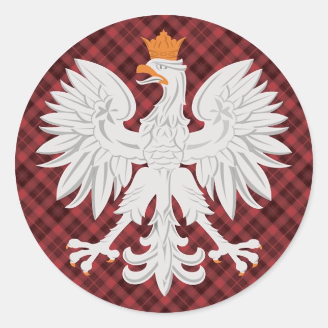 Polish Eagle Red Plaid Classic Round Sticker (Front)