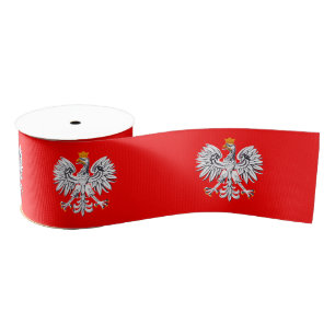 Polish Eagle, Red Polish Flag style ribbon, Poland Grosgrain Ribbon