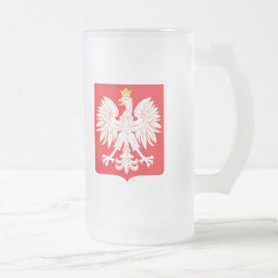 Polish Eagle Red Shield Frosted Glass Beer Mug