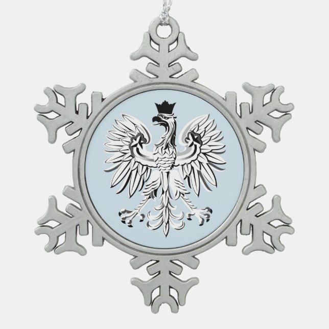 Polish eagle snowflake pewter christmas ornament (Front)