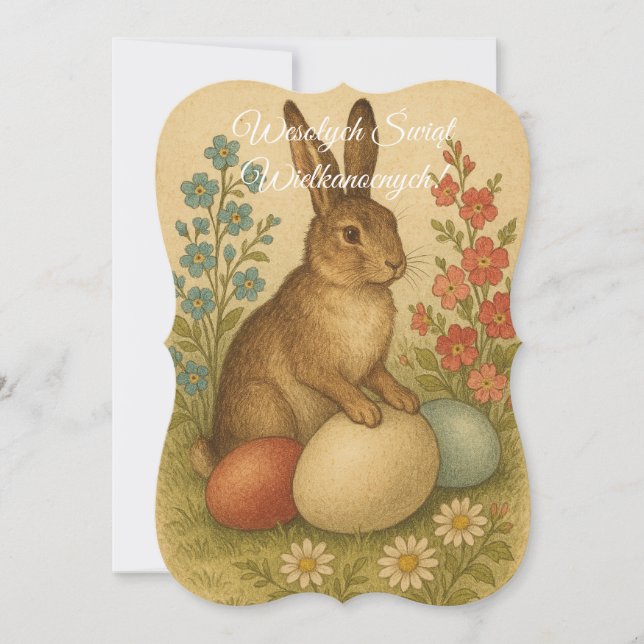 Polish Easter Bunny Rabbit Wesolych Swiat Invitation (Front)