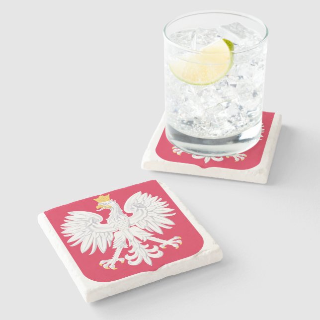 Polish Emblem - Poland Shield - Polska Herb Polski Stone Coaster (Side)