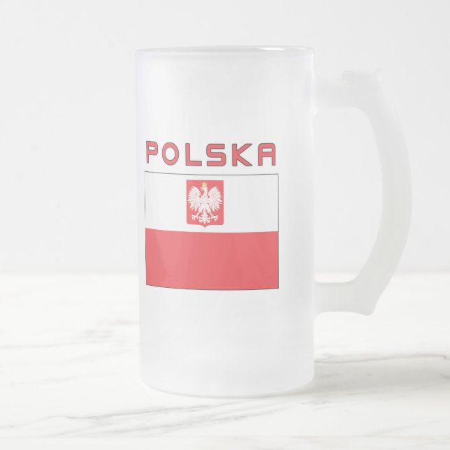 Polish Falcon Flag With Polska Frosted Glass Beer Mug (Right)