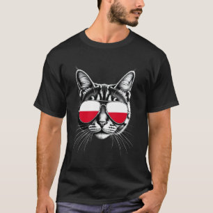 Polish Flag Cat Face Sunglasses Poland Flag T-Shirt