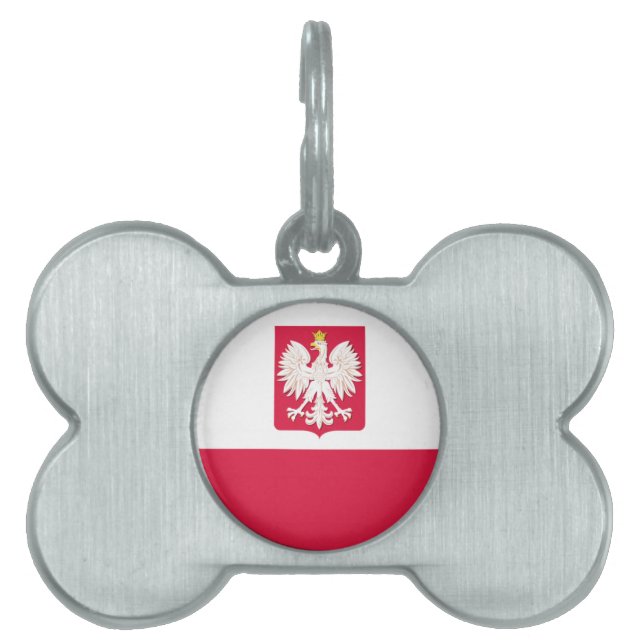 Polish Flag Coat of Arms Dog Bone Tag (Front)