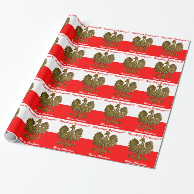Polish Flag colours with Eagle Christmas Wrap Wrapping Paper (Unrolled)