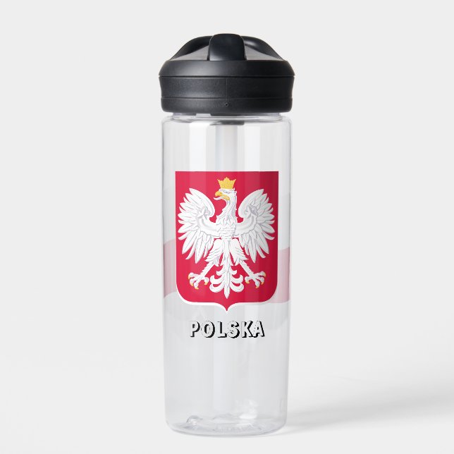 Polish Flag, Eagle Coat of Arms, Poland Water Bottle (Front)