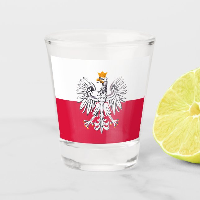 Polish Flag & Eagle Poland country patriot /sports Shot Glass (Front)