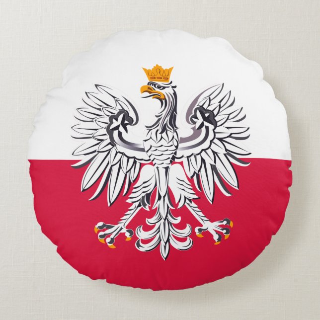 Polish flag & Eagle, Poland holiday fashion/sports Round Cushion (Front)