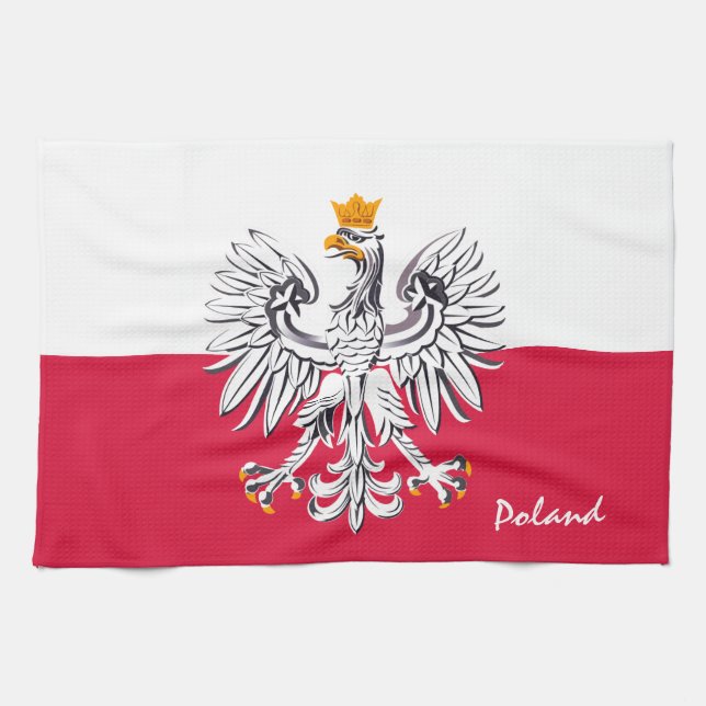 Polish flag & Eagle, Poland home fashion /sports Tea Towel (Horizontal)