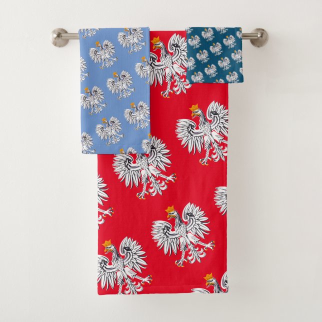 Polish Flag & Eagle, Poland travel, holiday /sport Bath Towel Set (Insitu)