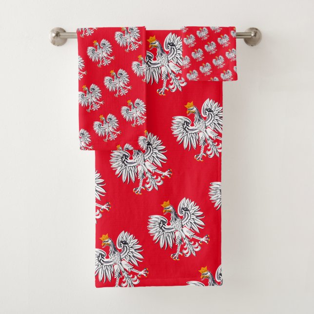 Polish Flag & Eagle, Poland travel, holiday /sport Bath Towel Set (Insitu)
