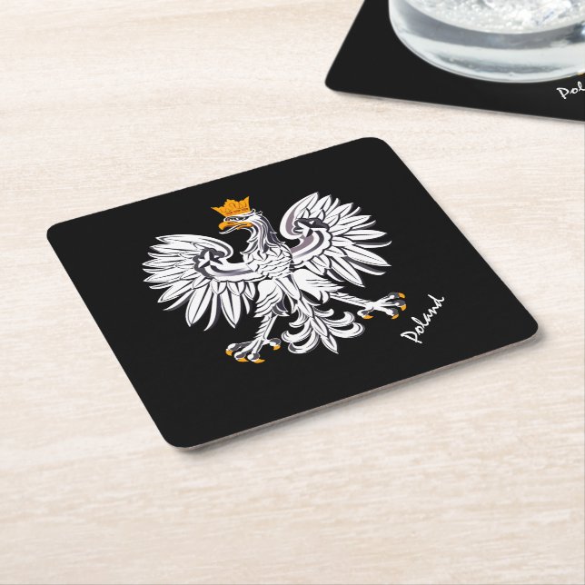 Polish flag & Eagle, Poland wedding, party /sports Square Paper Coaster (Angled)