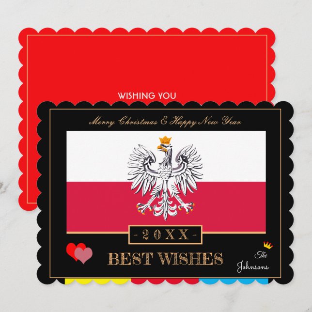 Polish Flag & Happy New Year/Best Wishes Poland Holiday Card (Front/Back)