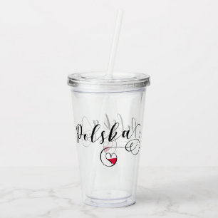 Polish Flag Heart, Poland Script Polska Acrylic Tumbler