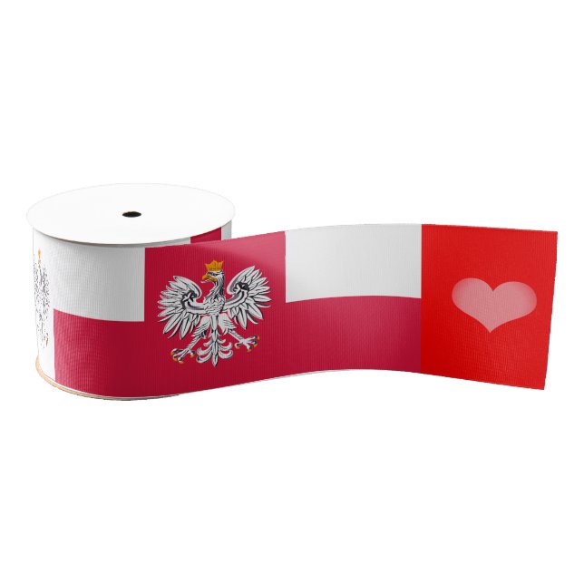Polish Flag Ribbon, Eagle, Heart, Poland Grosgrain Ribbon (Spool)