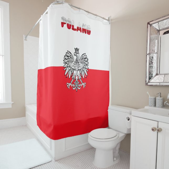 Polish flag shower curtain (In Situ)