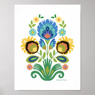 Polish Floral Azure Blue Papercut Design Poster