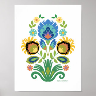 Polish Floral Azure Blue Papercut Design Poster