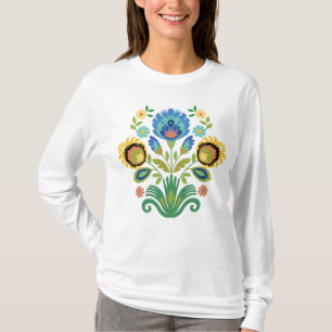Polish Floral Azure Blue Papercut Design T-Shirt