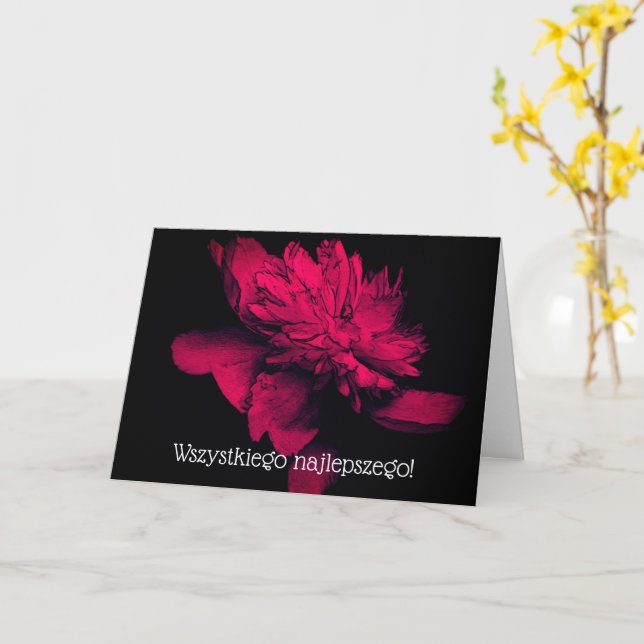 Polish Floral Birthday Card Red Dahlia (Yellow Flower)