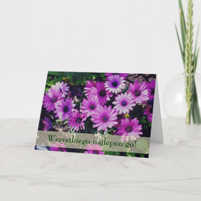 Polish Floral Birthday Card Sto Lat African Daisie (Front)