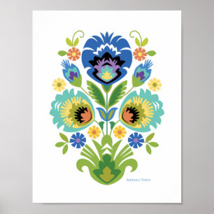 Polish Floral Blue & Teal Papercut Design Poster