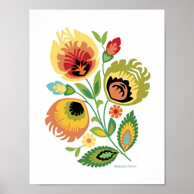 Polish Floral Bright Yellow Papercut Design Poster (Front)