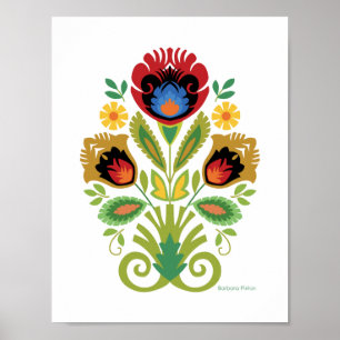 Polish Floral Dark Red Papercut design Poster