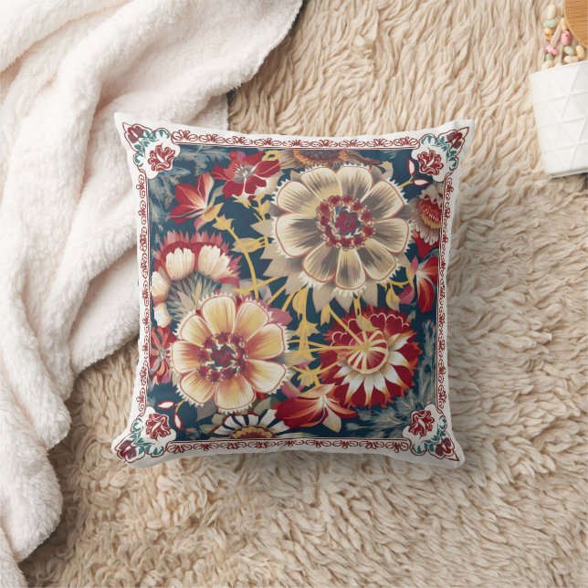 Polish Floral Stamp – Intricate Flower Pattern  Cushion (Blanket)