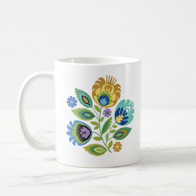 Polish Floral Yellow Ochre Papercut Design  Coffee Mug (Left)